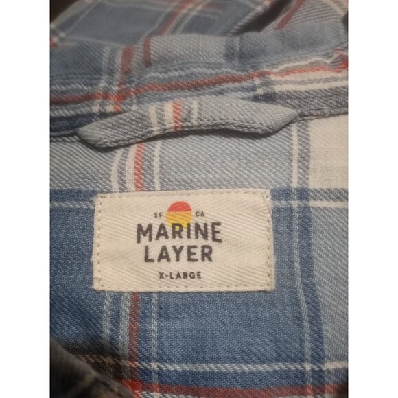 Marine Layer Plaid Button Shirt Men’s XL Blue Red 100% Cotton Button Down - Picture 7 of 11